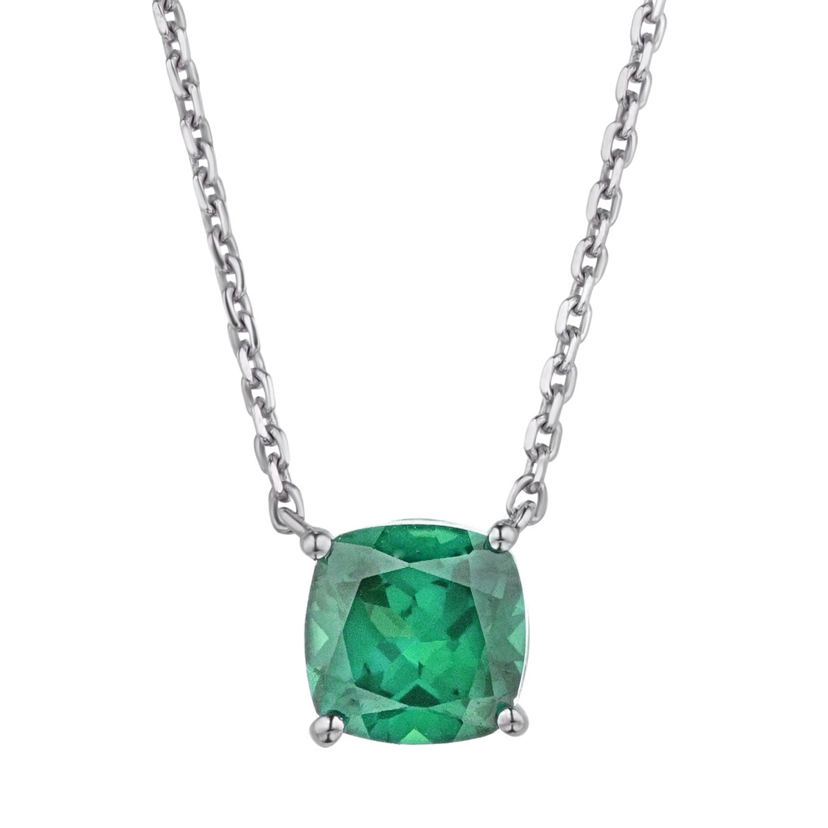 Astra 1.70ct Lab Emerald and Diamond Solitaire Cushion Cut Necklace in Silver